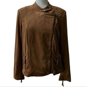 Adrienne Vittadini Women's Tan Faux Suede Full Zip Moto Jacket Size Large